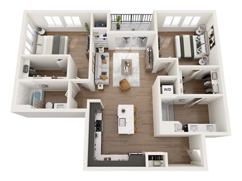 Floor plan for 2 beds, 2 baths, 1159 sqft